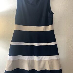 Tommy Hilfiger Navy, White and Tan Striped Dress
